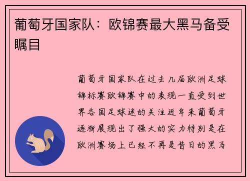 葡萄牙国家队：欧锦赛最大黑马备受瞩目