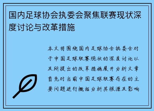 国内足球协会执委会聚焦联赛现状深度讨论与改革措施